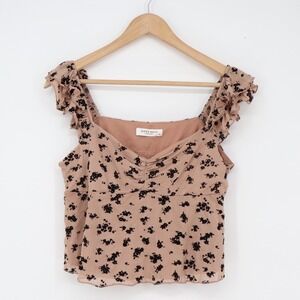 Good Days Project Tank Top Womens XL Tan Floral Ruffle Excellent